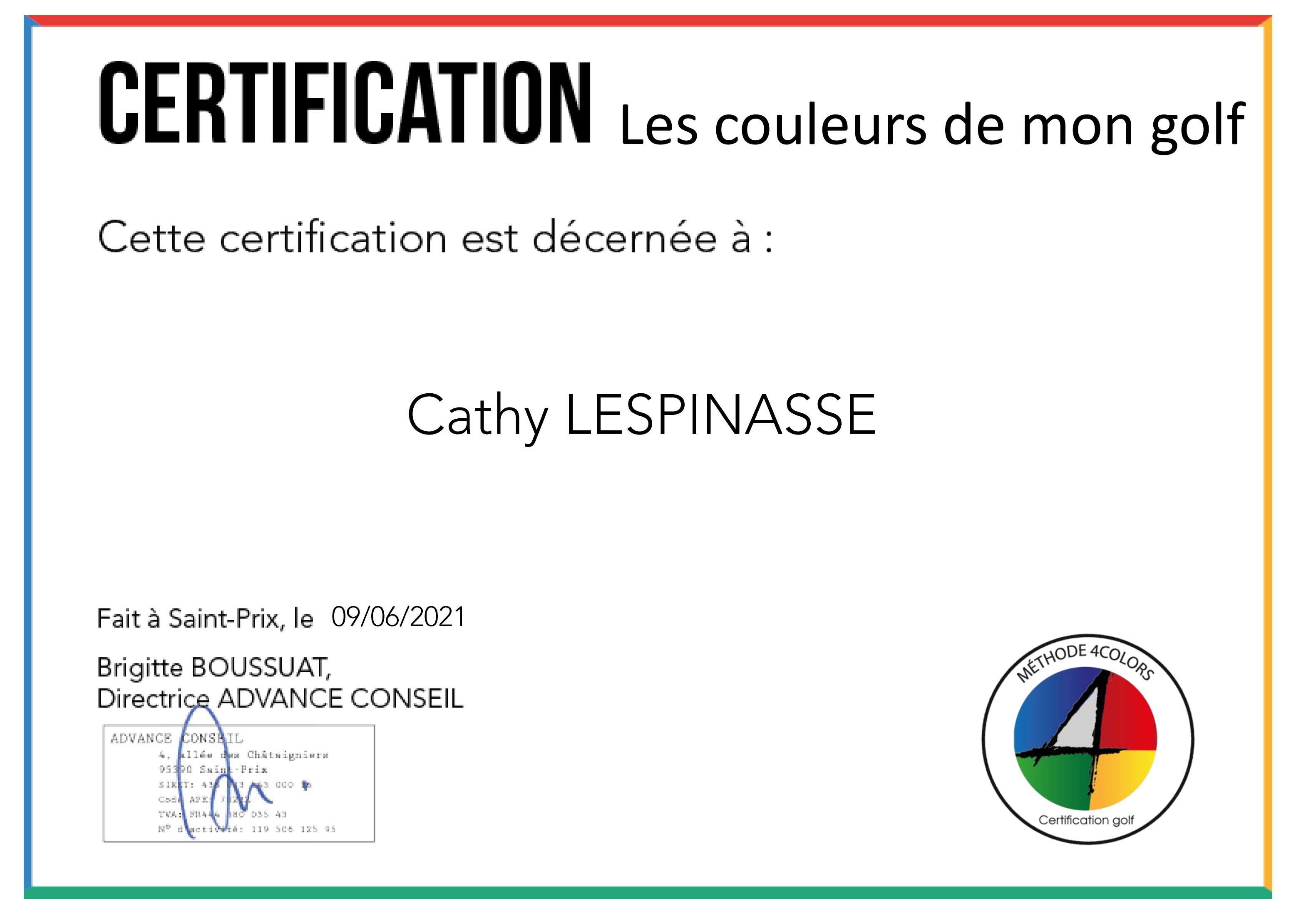 Cathy LESPINASSE DIPLOME GOLF1